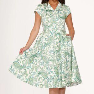 MODCLOTH Green Paisley Swing Dress